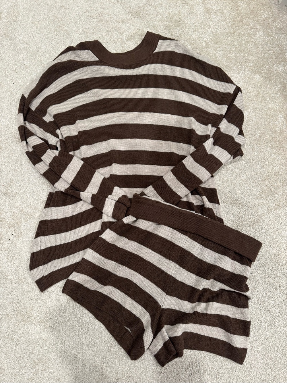 Free People Malibu Surf Sweater Set - Chocolate Brown Stripe